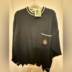 Original Vintage Le Tigre Striped-Trim Navy Sweater | Made in Taiwan
